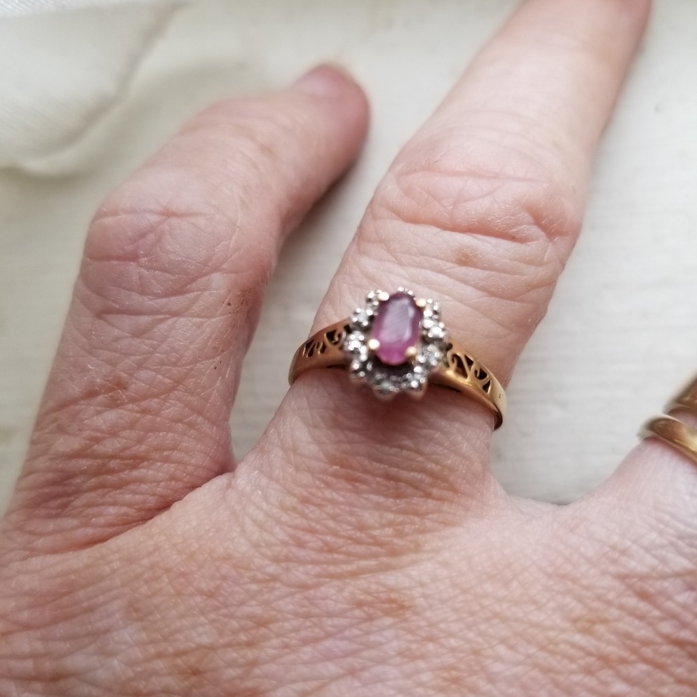 Vintage 14kt Yellow Gold Ruby and Diamond Ring Size 7 Valentine's Day